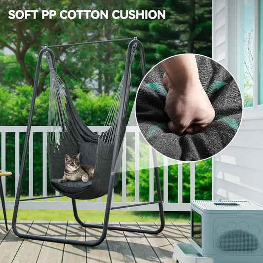 Hammock with Stand, Max. load 150 kg, Hammock Stand with Hanging Swing, 85x92x153 cm, Sturdy Steel Frame, Swing Chair