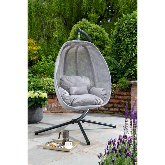 Egg Chair with Stand – Weatherproof Folding Swing Seat with Cushions
